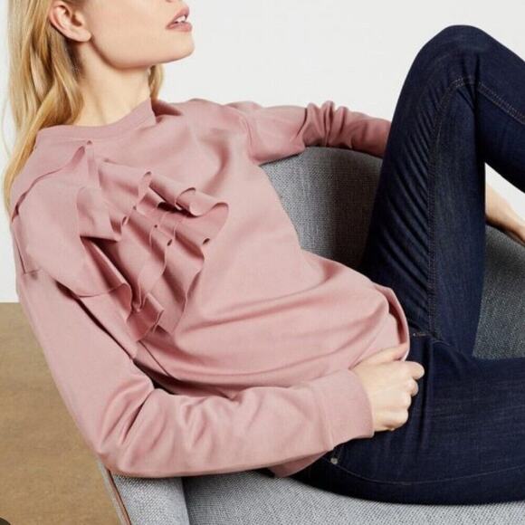 Ted Baker Sweater Women 5 Modal Pink Ruffle Elegant Designer Soft Winter Fall - Picture 1 of 11